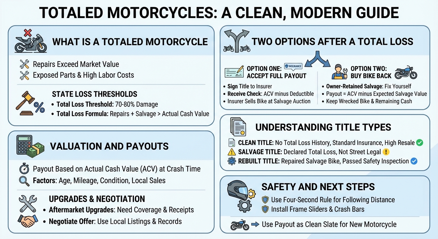 Totaled Motorcycle: Insurance Payouts, Salvage Titles  Next Steps