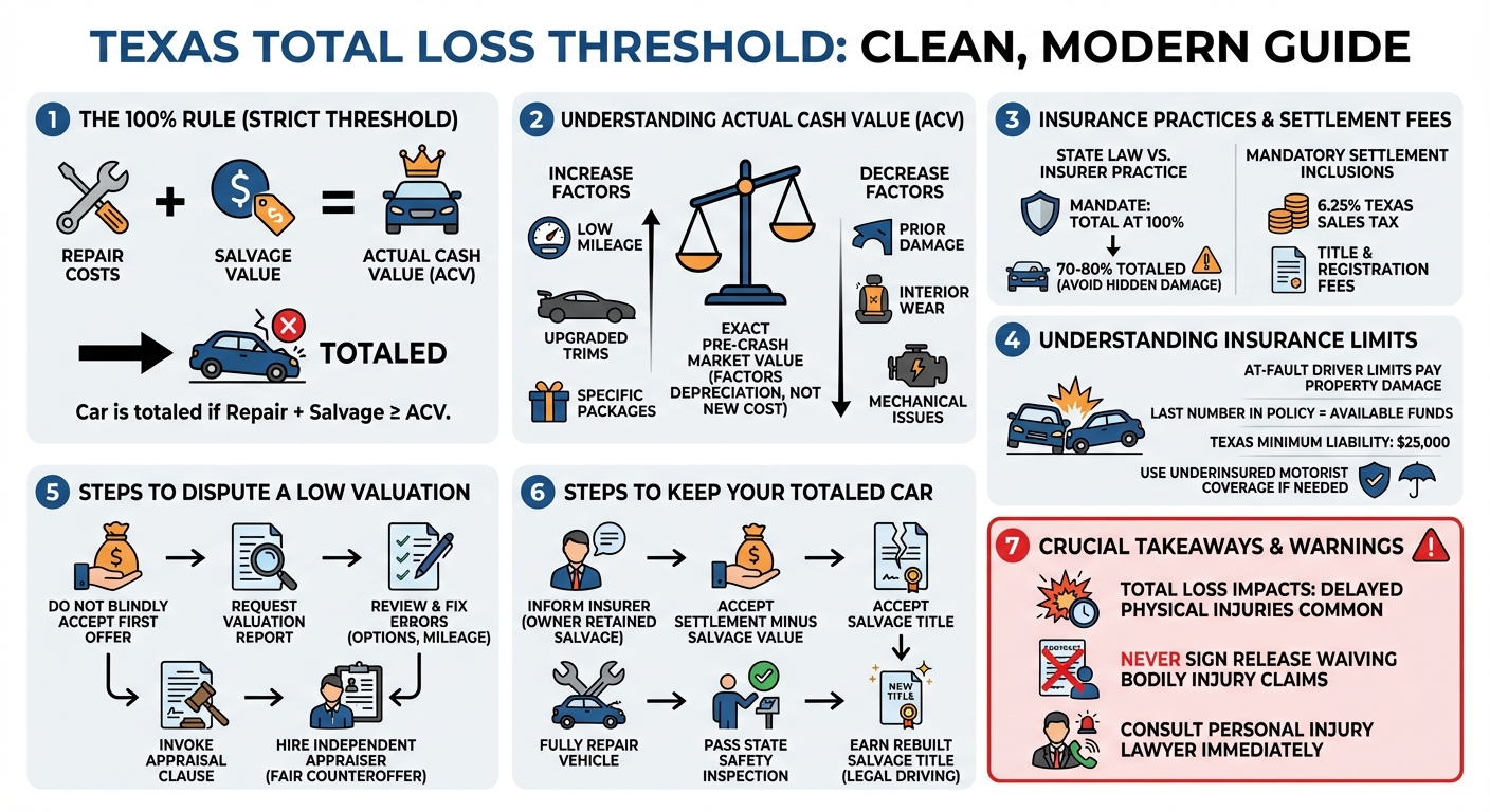 Texas Total Loss Threshold: The 100% Rule Explained