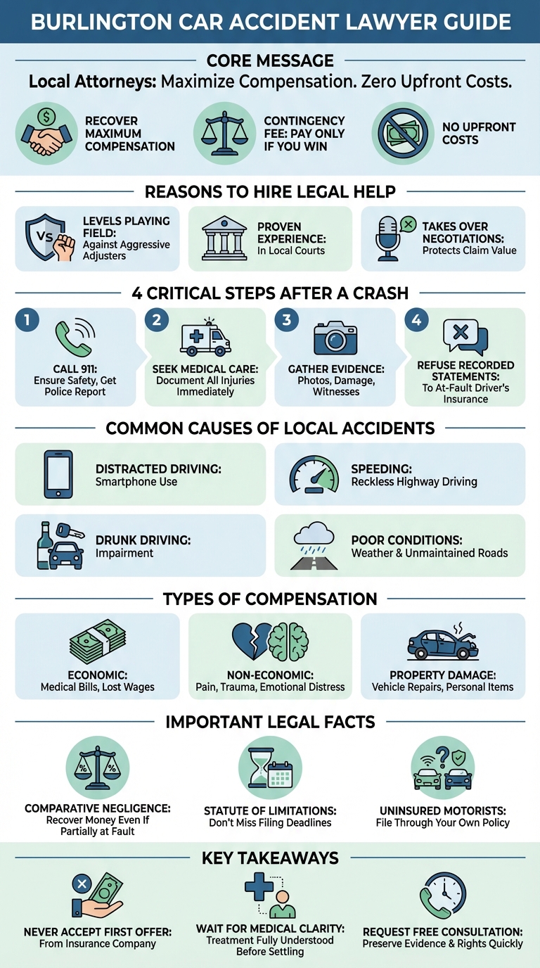 Burlington Car Accident Lawyer | Free Consultation No Fees