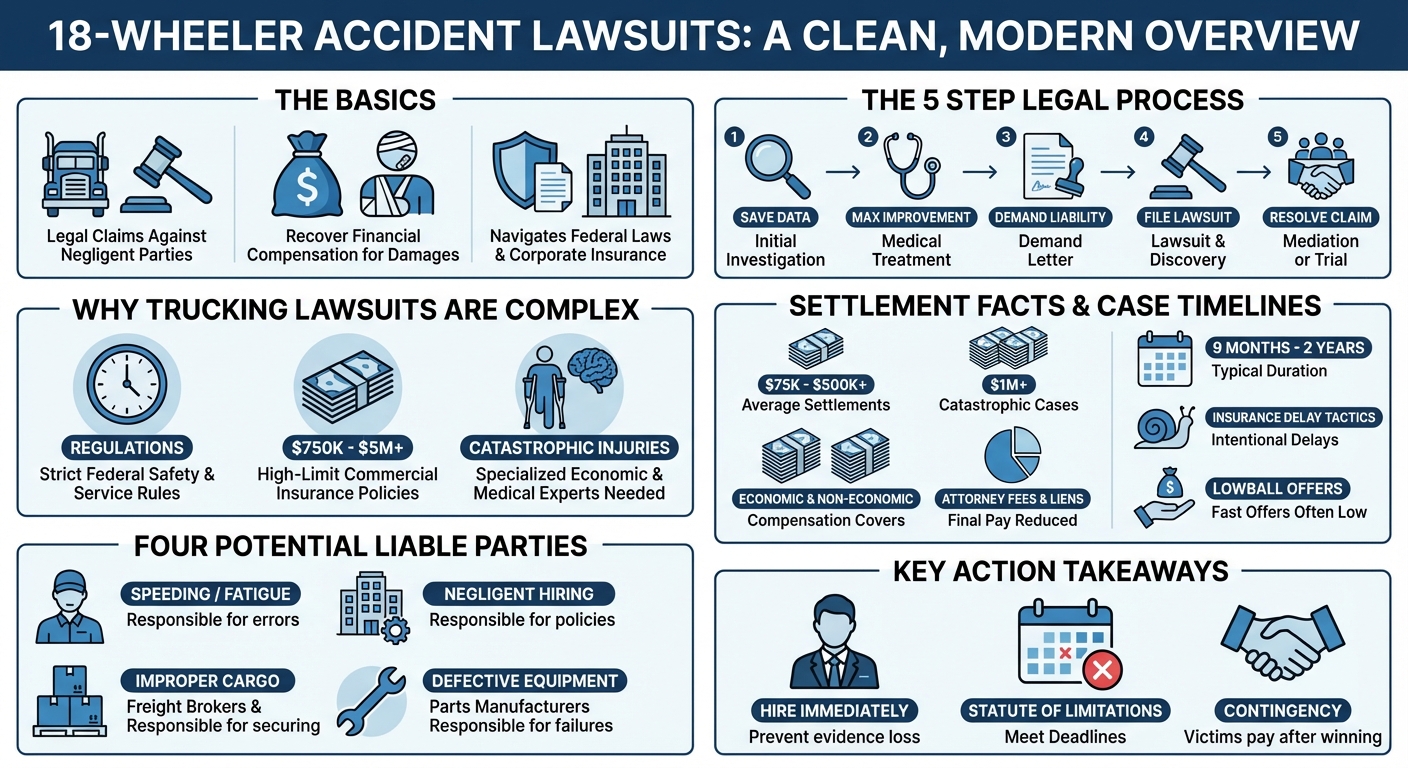 18-Wheeler Accident Lawsuits: Settlements, Process  Timelines