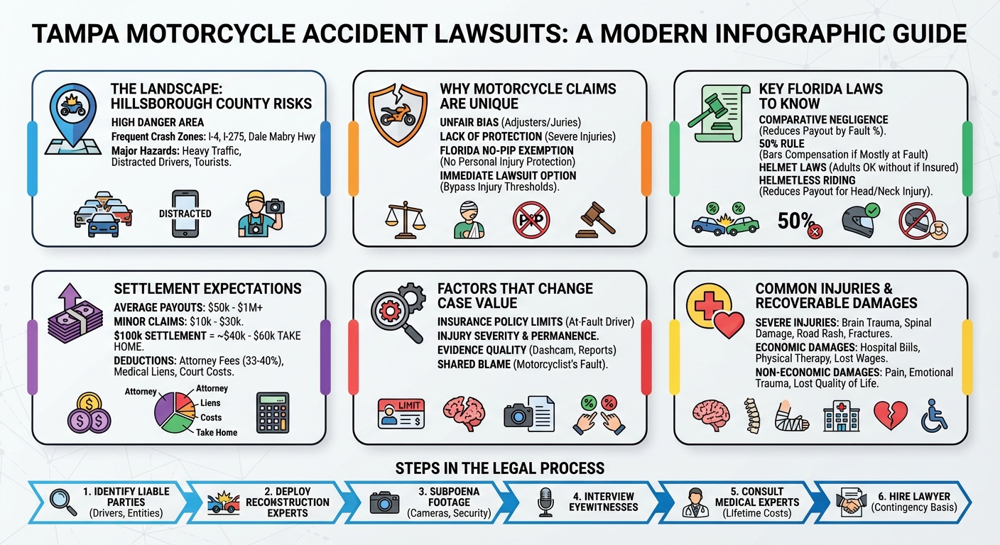 Tampa Motorcycle Accident Lawsuits: Settlements Claims
