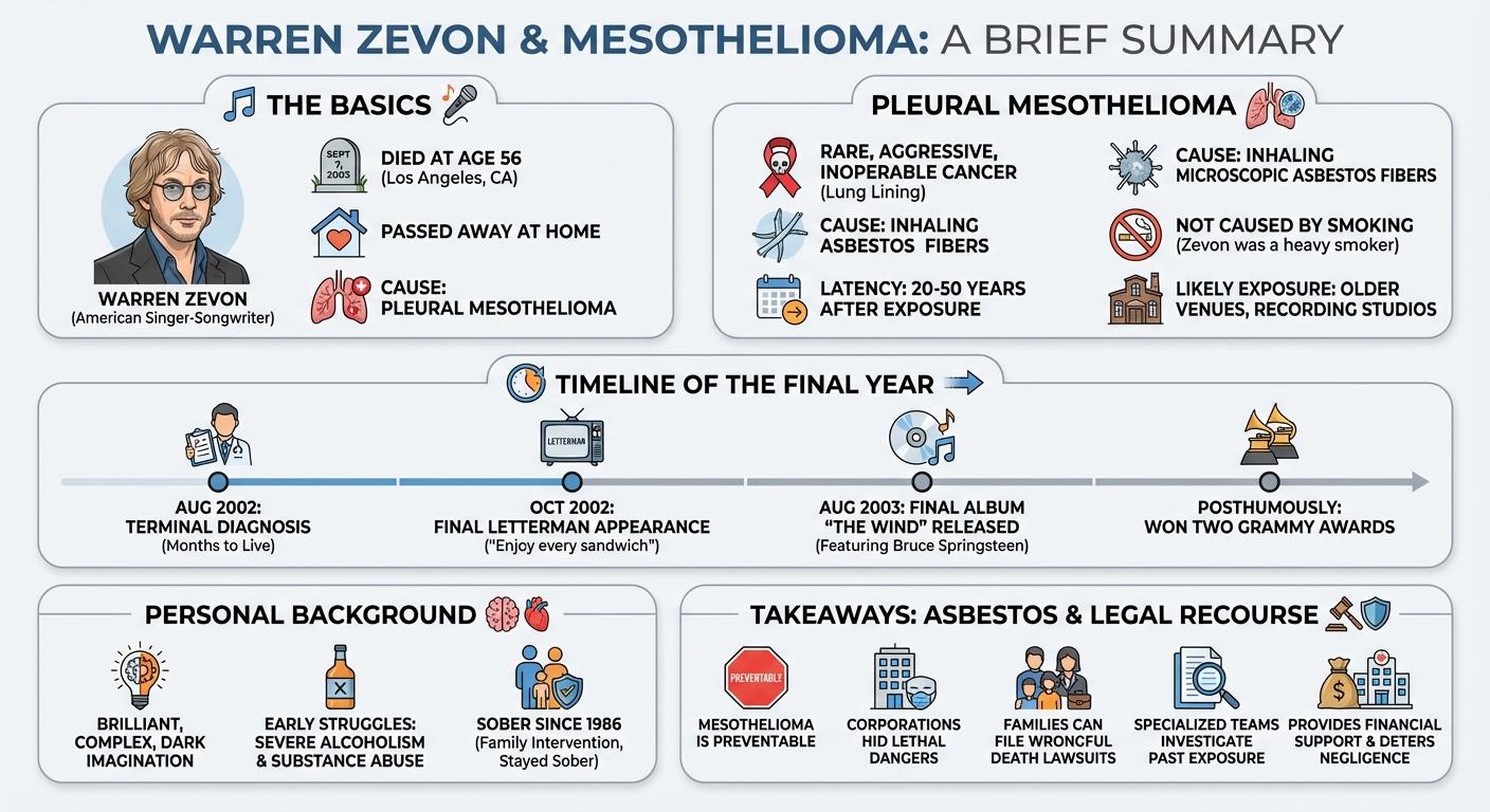 Warren Zevon Cause of Death: Mesothelioma Asbestos Link